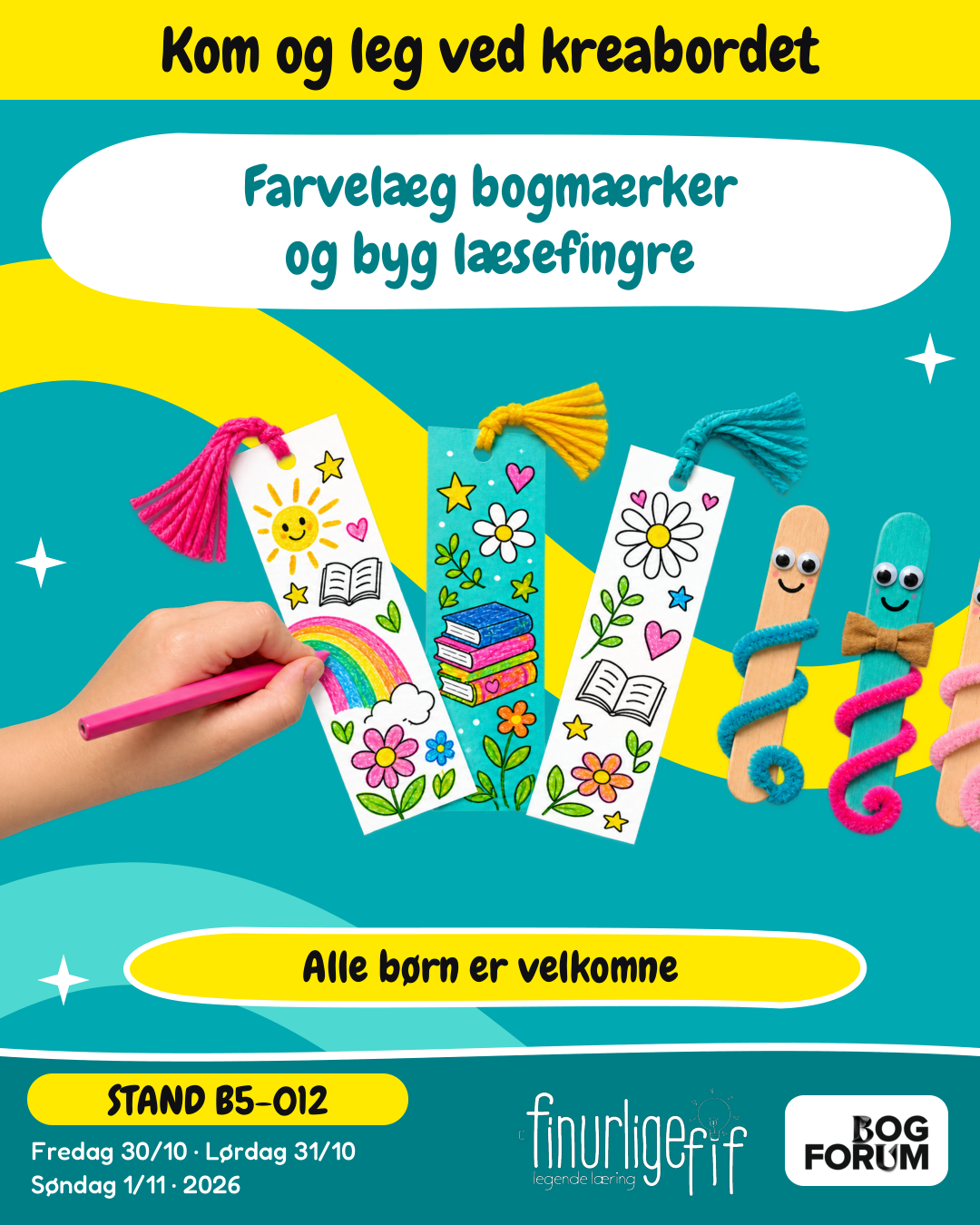 Kom og leg ved kreabordet – bogmærker og læsefingre